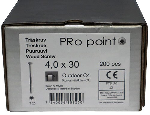 Træskrue C4 4,0 x 30 Torx 20 (200 stk.)
