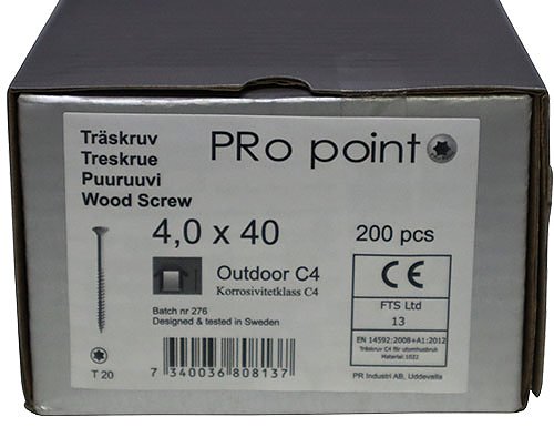Træskrue C4 4,0 x 40 Torx 20 (200 stk.)