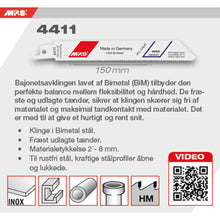 Indlæs billede til gallerivisning Bajonetsavklinge 4411, 2 stk. 150 mm BiM 14 tpi
