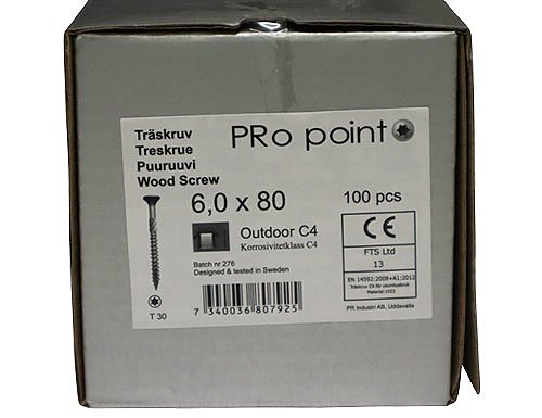 Træskrue C4 6,0 x 80 Torx 30 (100 stk.)
