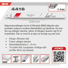 Indlæs billede til gallerivisning Bajonetsavklinge 4416, 2 stk. 230 mm BiM 14 tpi

